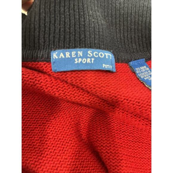 Karen Scott Petite M USA Christmas Sweater Knit Shirt Button Collar Snowman VTG - Picture 12 of 13